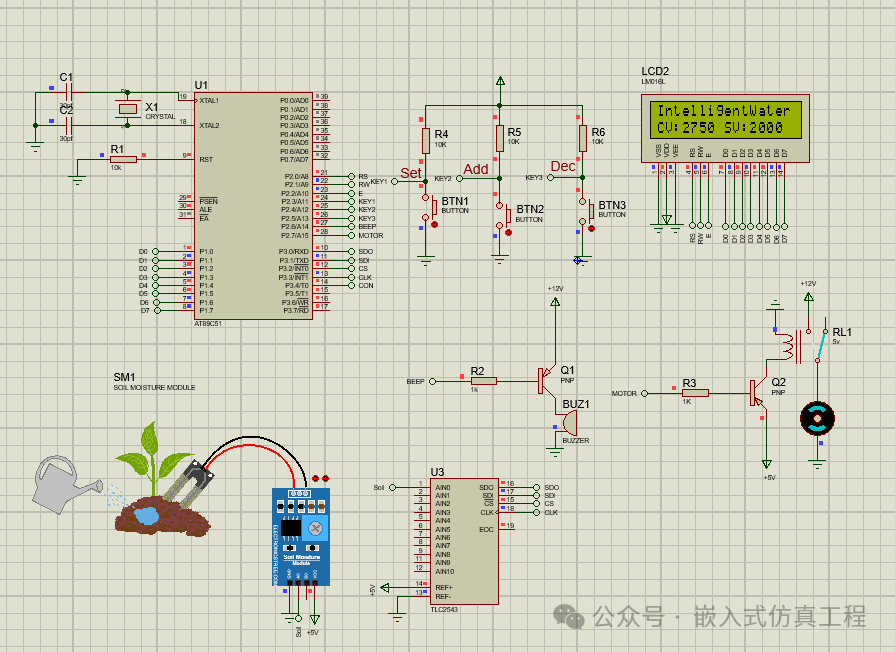 AT89C51-Proteus Simulation of an Intelligent Flower Pot