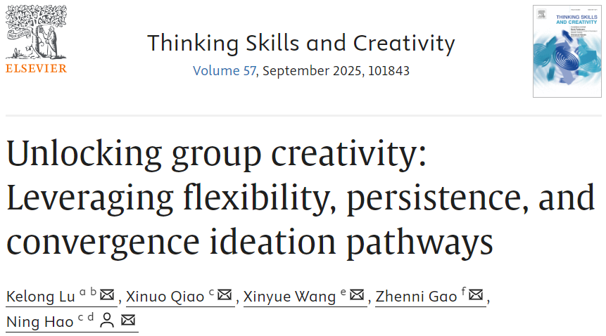 Scientific Research | Professor Hao Ning's Team Reveals the Cognitive Neuroscience Basis of Three Pathways for Group Creativity Generation in CEREB CORTEX and THINK SKILLS CREAT