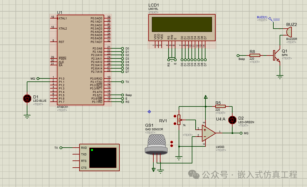 Gas Leakage Alarm System Simulation Using AT89C51 in Proteus