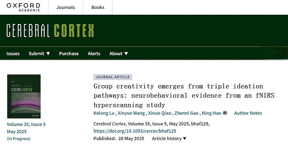 Scientific Research | Professor Hao Ning's Team Reveals the Cognitive Neuroscience Basis of Three Pathways for Group Creativity Generation in CEREB CORTEX and THINK SKILLS CREAT