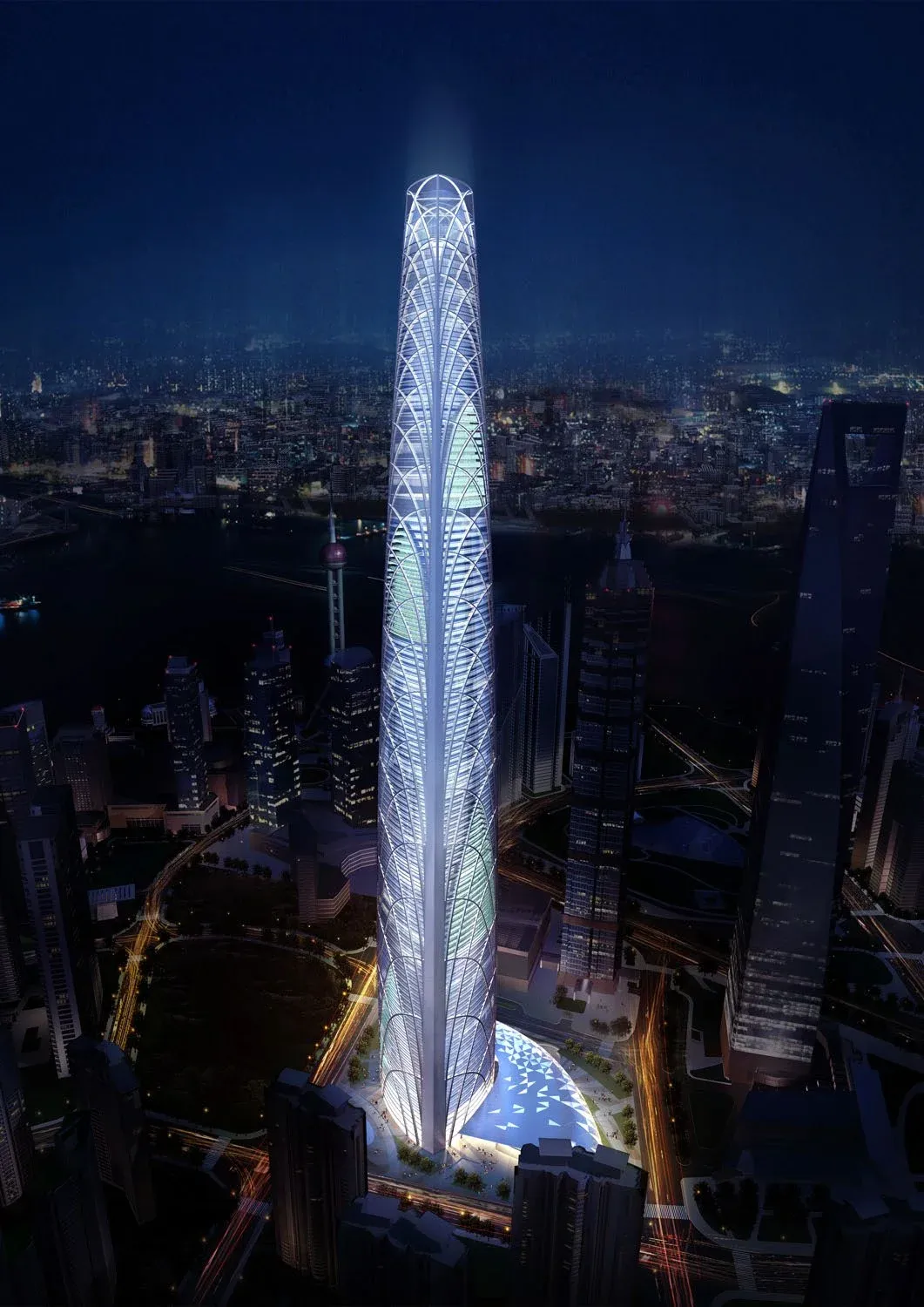 SOM's Design Proposal for the Shanghai Tower, Height 580 Meters