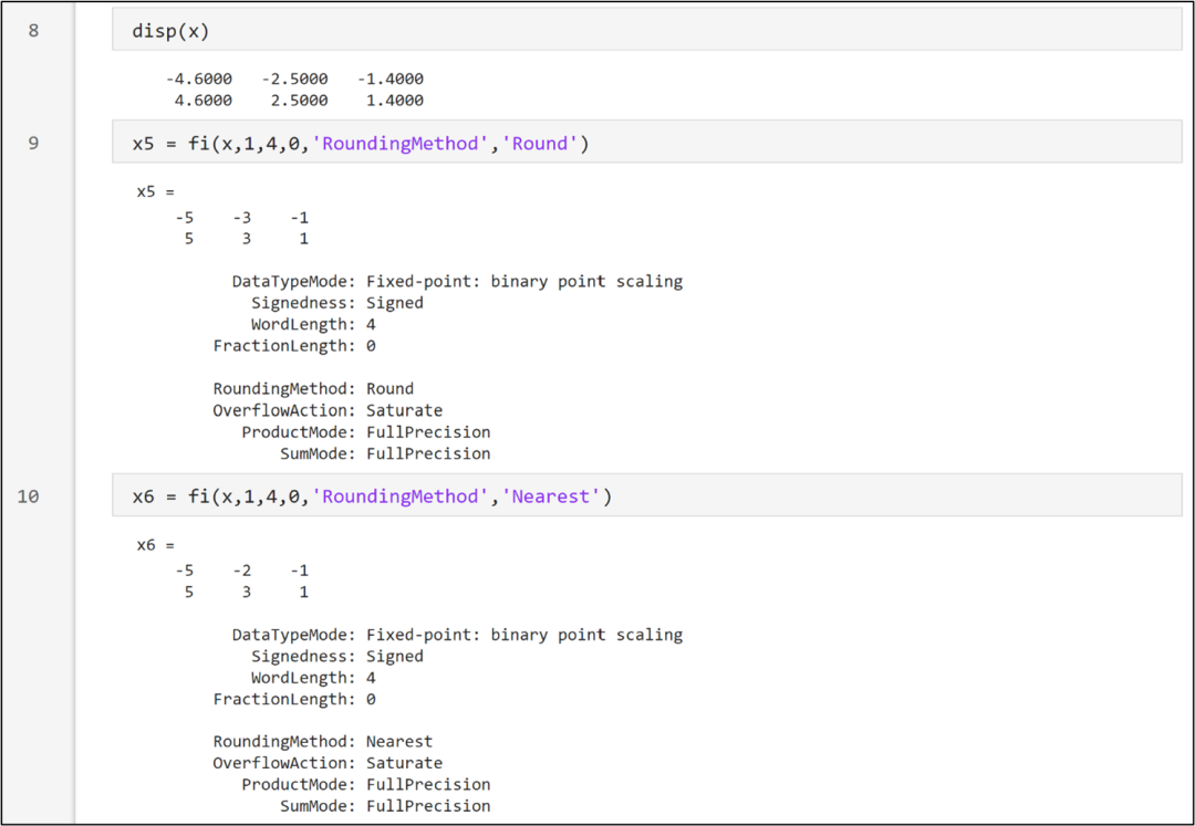 Rounding and Overflow Modes of Fixed-Point Numbers in MATLAB