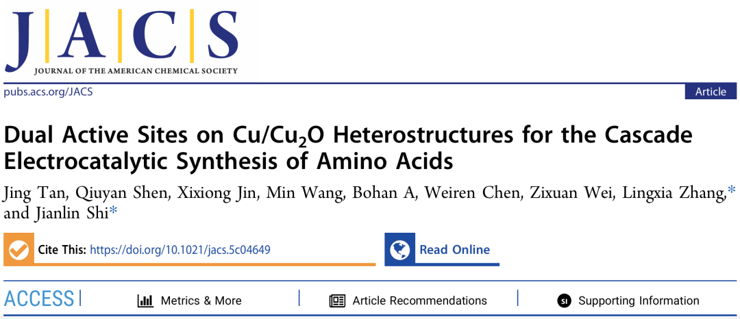 JACS: Dual Active Cu Sites for Cascade Electrocatalytic C-N Coupling to Synthesize Amino Acids