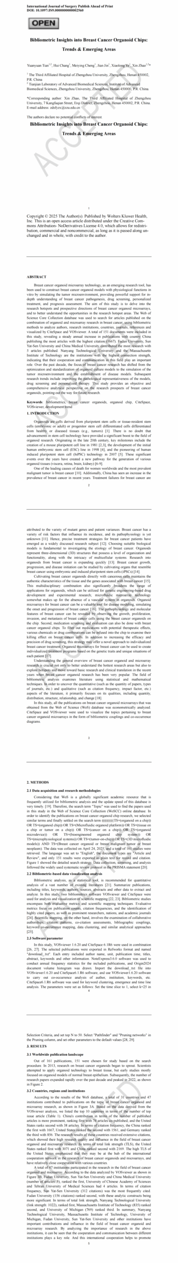 Bibliometric Insights into Breast Cancer Organoid Chips: Trends & Emerging Areas