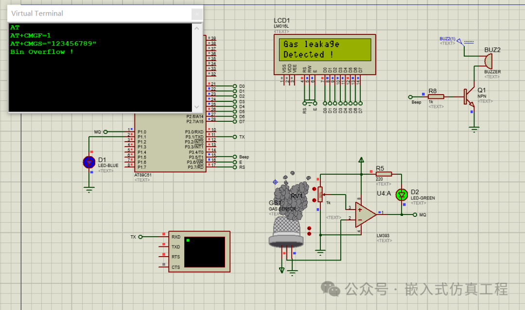 Gas Leakage Alarm System Simulation Using AT89C51 in Proteus