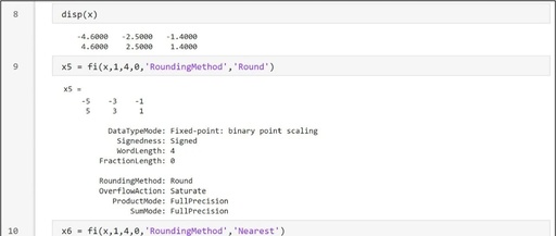Rounding and Overflow Modes of Fixed-Point Numbers in MATLAB