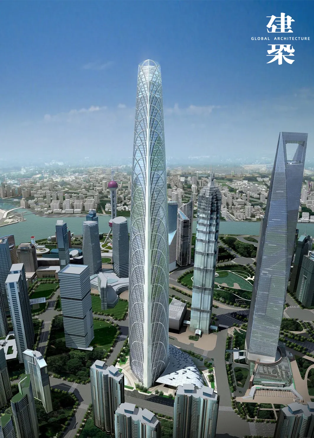 SOM's Design Proposal for the Shanghai Tower, Height 580 Meters