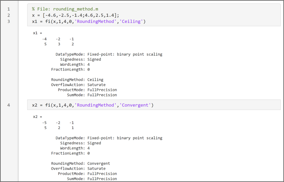 Rounding and Overflow Modes of Fixed-Point Numbers in MATLAB