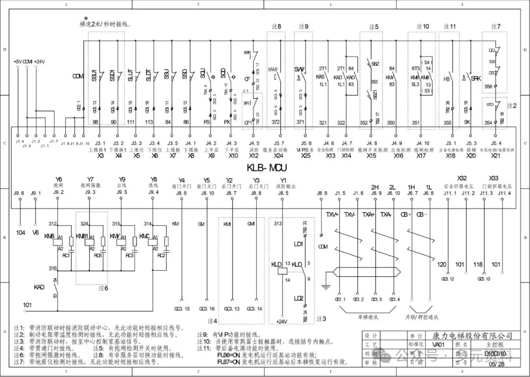 Kangli Elevator KLB-MCU Electrical Schematic Diagram_D10D310