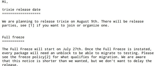 Latest Linux News July 20, 2025 - Debian 13.0 'Trixie' Scheduled for Release on August 9