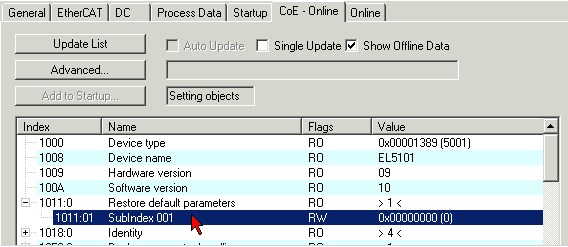 EtherCAT - Restore Default Parameters