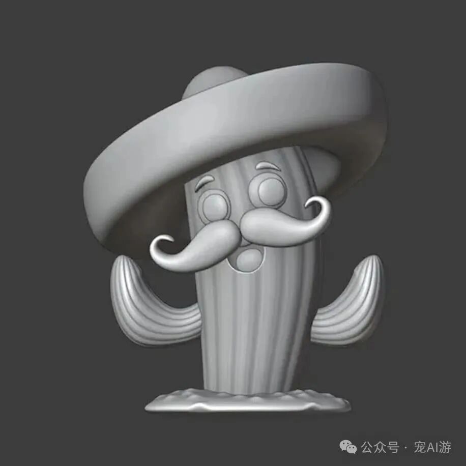 3D Printed Cactus Figurine - Character with a Sombrero and Mustache