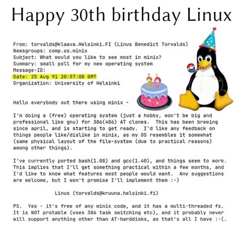 Happy 30th Birthday, Linux!
