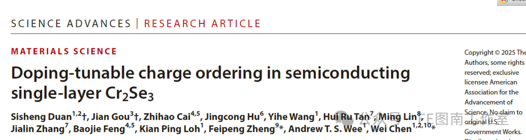 Professor Wei Chen from National University of Singapore: Doping-Tunable Charge Ordering in Semiconducting Single-Layer Cr2Se3 | Science Advances