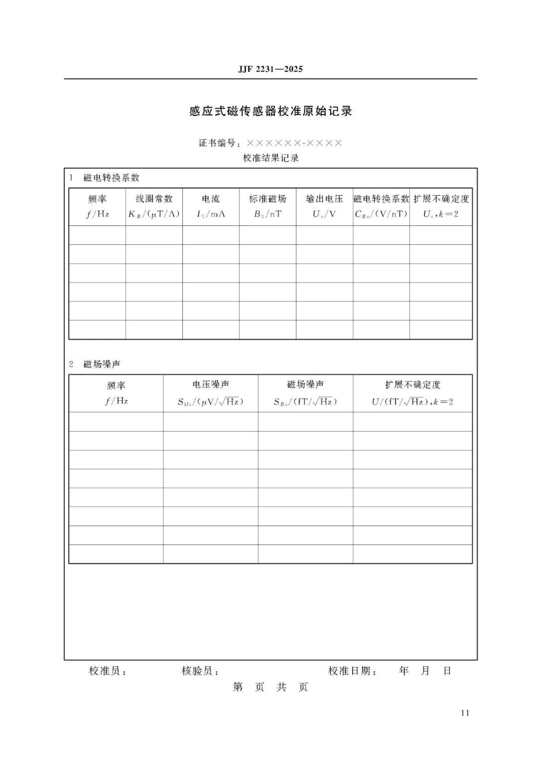 JJF 2231-2025 Inductive Magnetic Sensor Calibration Specification