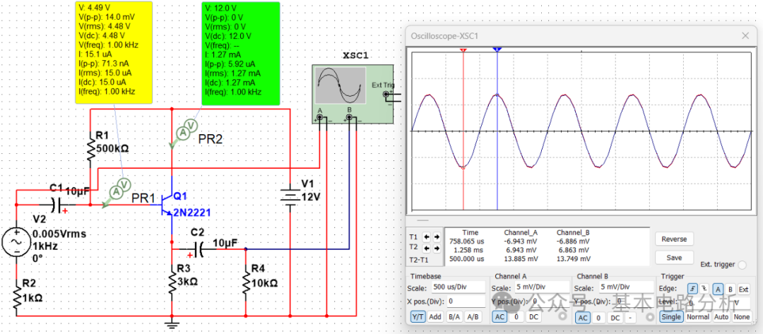 Simulating a BJT Common Collector Amplifier Circuit (Emitter Follower) with Multisim