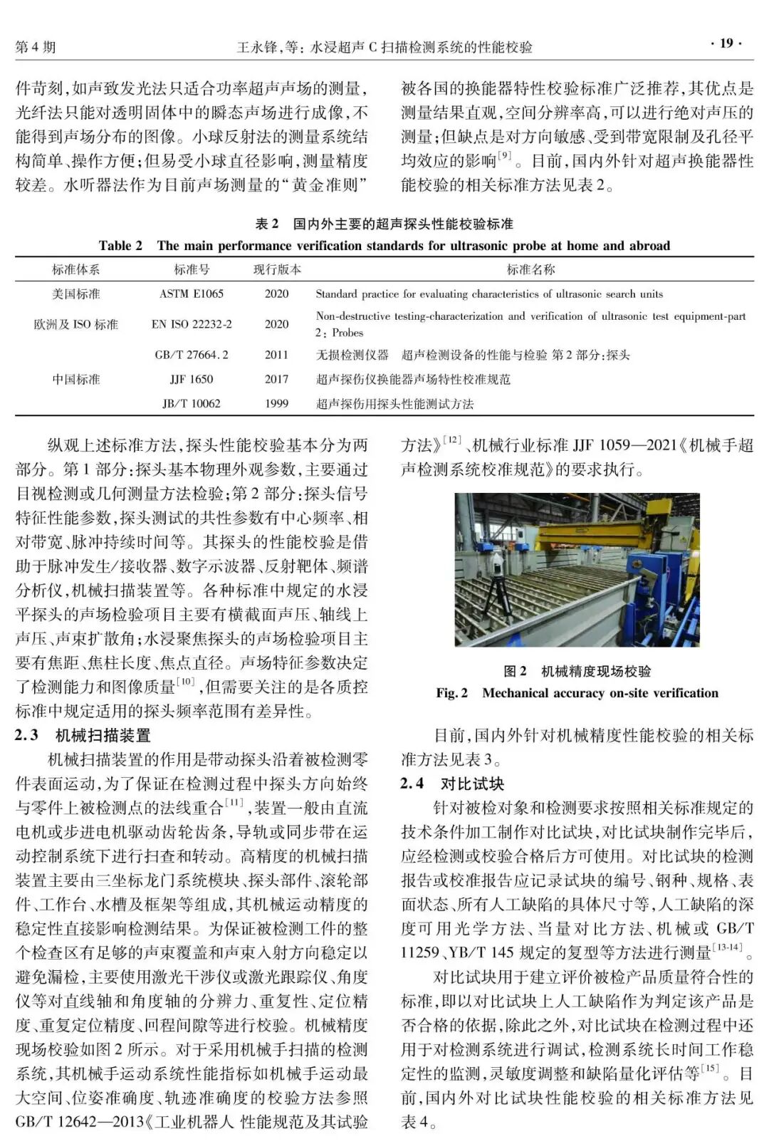 Performance Verification of Water Immersion Ultrasonic C-Scan Detection System