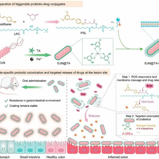 Probiotic–Drug Conjugates Achieve Synchronized Site-Specific Probiotic Colonization and On-Demand Drug Release against Ulcerative Colitis and Its Complications