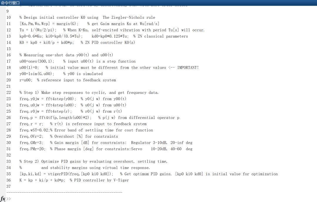 MATLAB | V-Tiger: Automatic Adjustment of Controller Gain, Overshoot and Stability Margin, Input and Output Step Response for PID Controller Design