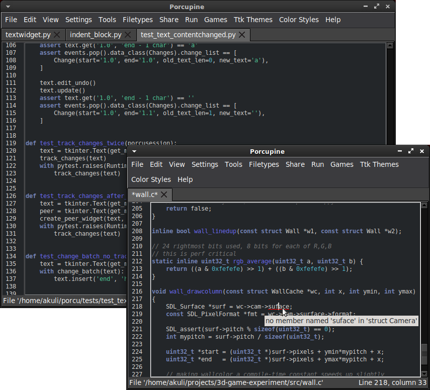Porcupine: A Lightweight Code Editor Built with Python Tkinter - A Python Desktop App Learning Example