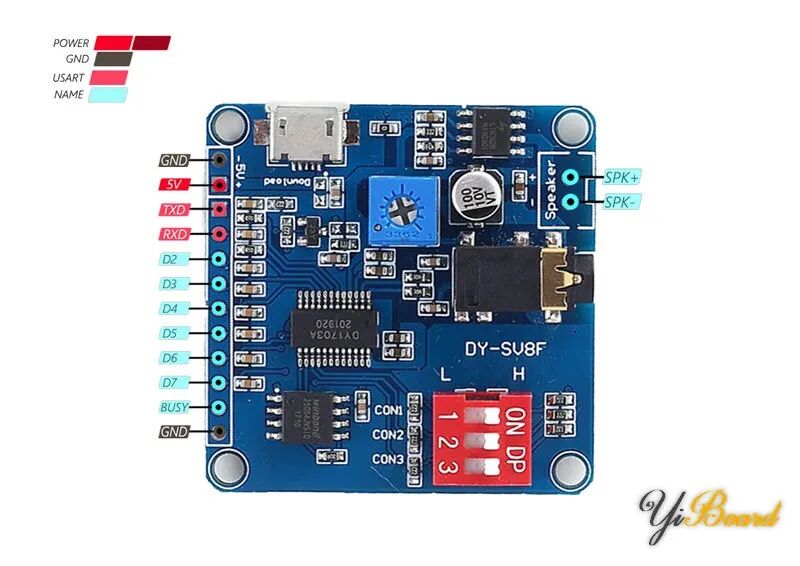 How to Connect the DY-SV8F MP3 Voice Playback Module with Arduino Development Board