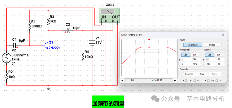 Measuring Parameters of a Capacitive Coupled Fixed Bias BJT Common Emitter Amplifier Circuit Using Multisim