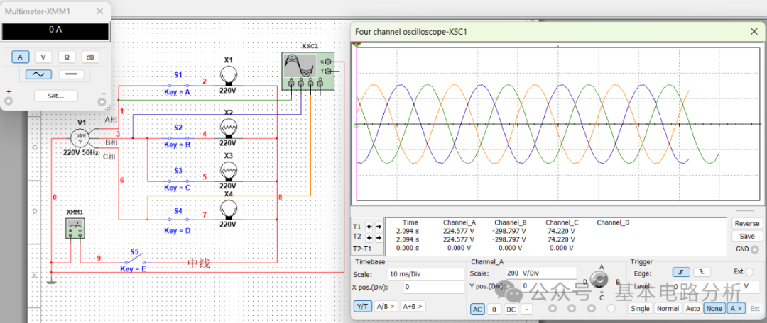 Simulating a Y-Y Connected Three-Phase Circuit with Multisim