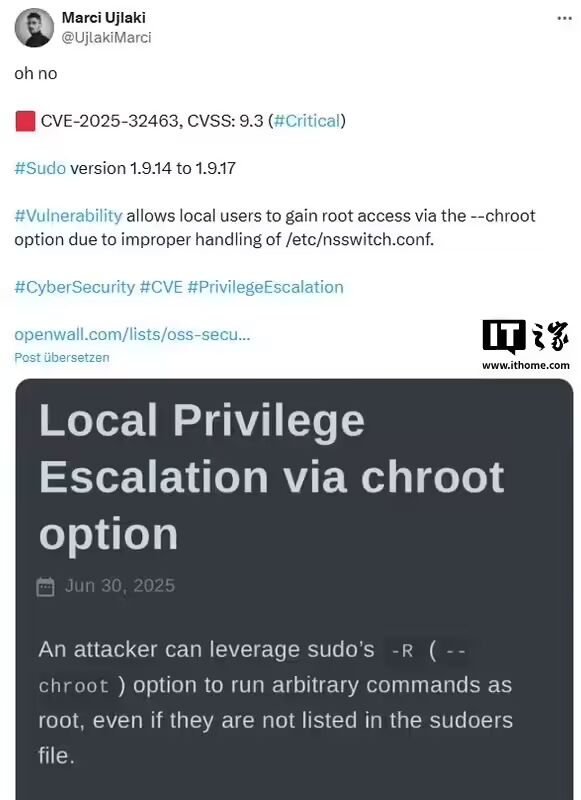 Critical Vulnerability in Linux sudo Command 9.3 Fixed: Potential Privilege Escalation to Root Level