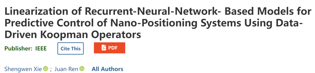 Data-Driven Koopman Operator Linearization of Recurrent Neural Network Models for Predictive Control in Nano-Positioning Systems