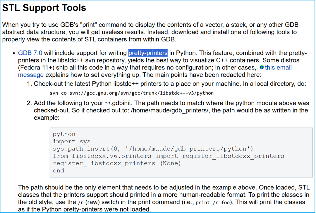 Displaying C++ STL Data Contents During GDB Debugging