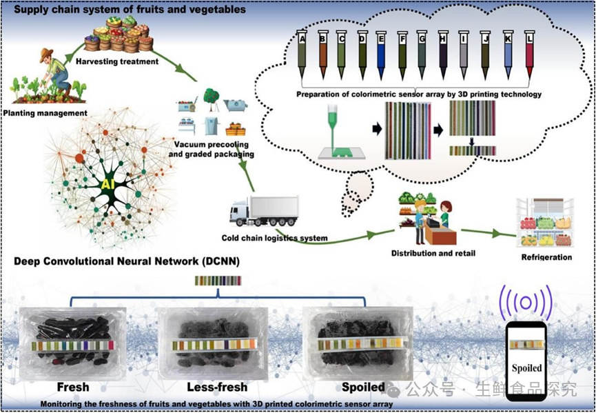 Real-time Freshness Monitoring of Fruits and Vegetables Using 3D-Printed Alginate-Based Colorimetric Sensors and Deep Convolutional Neural Networks