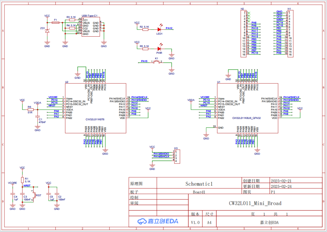 Technical Details of the CW32L011 Mini Broad Core Board