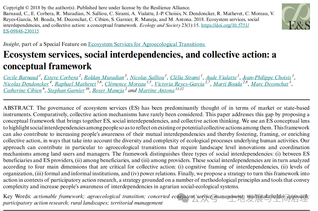Ecosystem Services, Social Interdependencies, and Collective Action: A Conceptual Framework