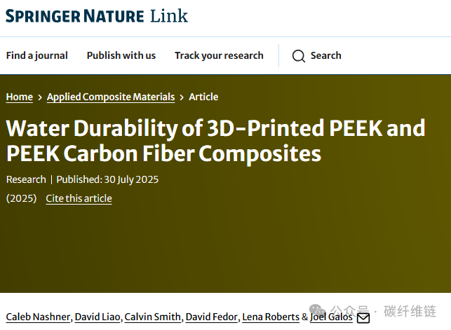 Water Durability of 3D-Printed PEEK and PEEK Carbon Fiber Composites