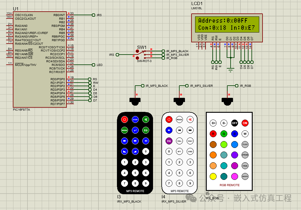 NEC Infrared Protocol Decoding and LCD Display Based on PIC16F877A in Proteus Simulation