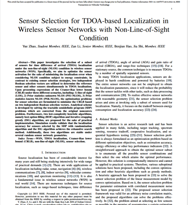 Sensor Selection for TDOA-based Localization in Non-Line-of-Sight Wireless Sensor Networks