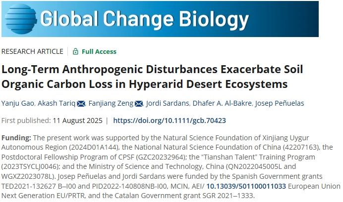 Soil Organic Carbon Loss in Hyperarid Desert Ecosystems: Long-Term Anthropogenic Disturbances Exacerbate the Situation