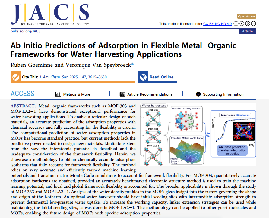 Cutting-Edge Literature: J. Am. Chem. Soc. - MLP+TMMC Empowers Flexible MOFs for Water Collection Design! Chemically Accurate Prediction of Adsorption Performance Reveals Design Principles