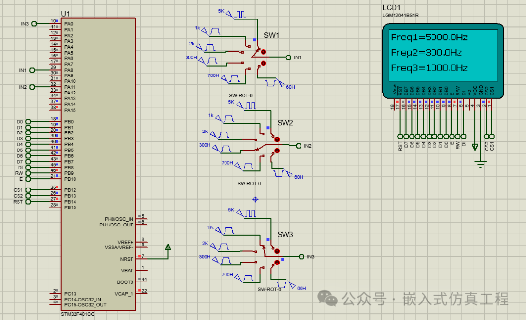 STM32-Proteus Multi-Channel Frequency Counter Simulation