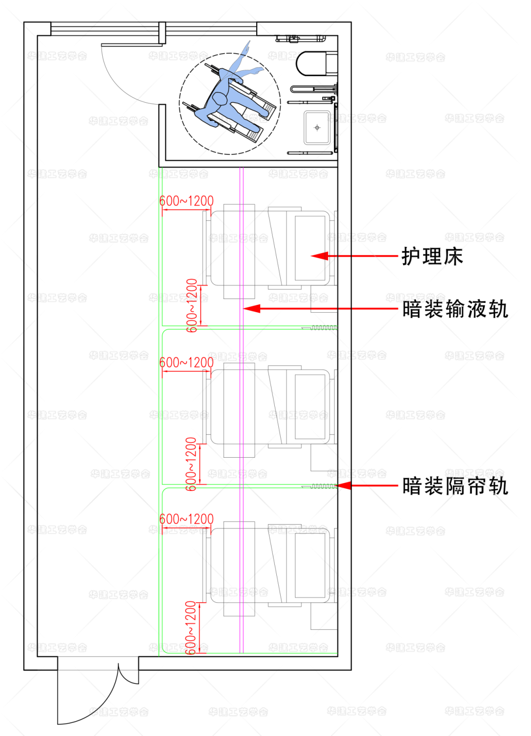 General Construction Drawings for Embedded Tracks in Hospital Wards