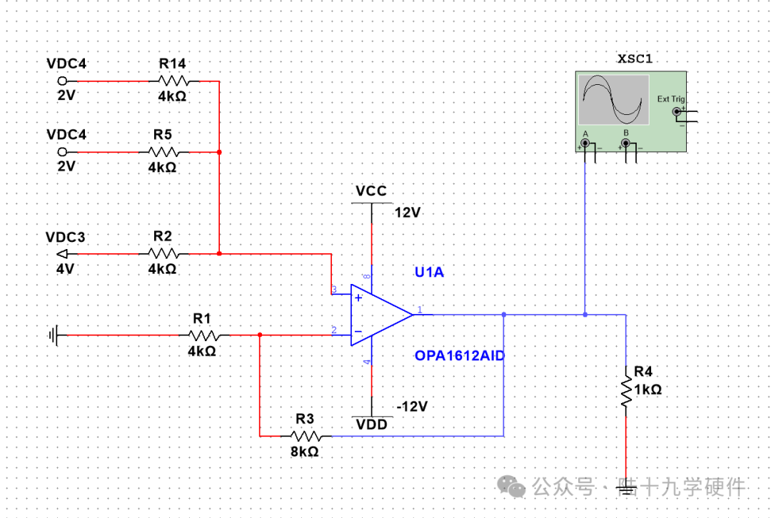 Multisim Simulation Circuit: (3) Summing Operational Amplifier