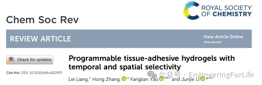 Programmable Tissue-Adhesive Hydrogels in Chemical Society Reviews