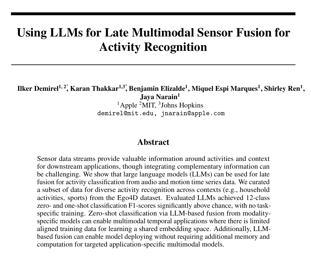 Apple's New Research: Using LLMs to Integrate Sensor Data for Human Activity Recognition Without Training