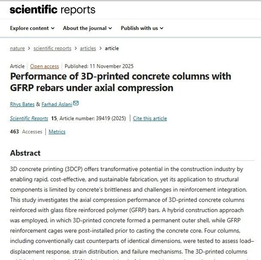 Research on the Axial Compression Performance of 3D Printed GFRP Reinforced Concrete Columns