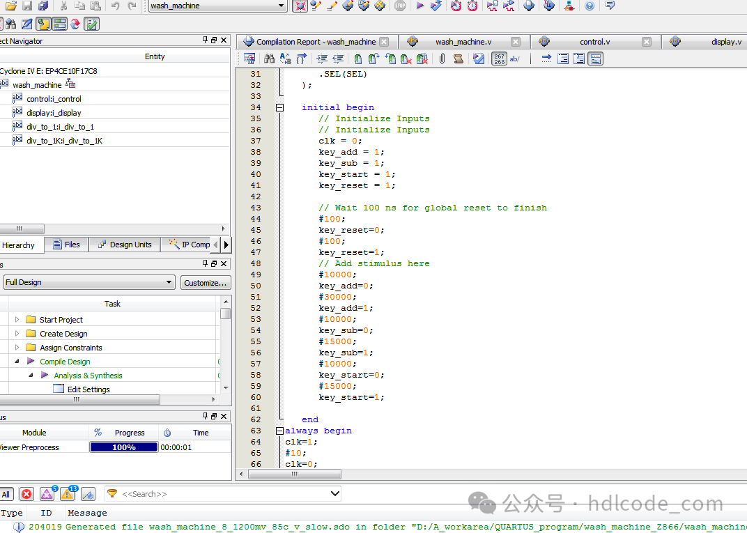 FPGA-Based Washing Machine Controller Design Verilog Code for Quartus and Zedboard