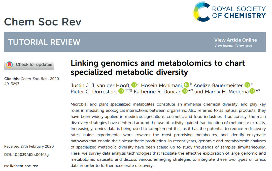 Wageningen University Chem Soc Rev Paper | Integrating Genomics and Metabolomics to Map Specialized Metabolic Diversity