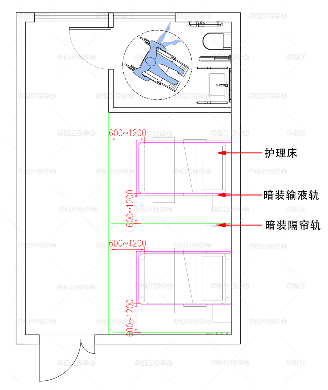 General Construction Drawings for Embedded Tracks in Hospital Wards