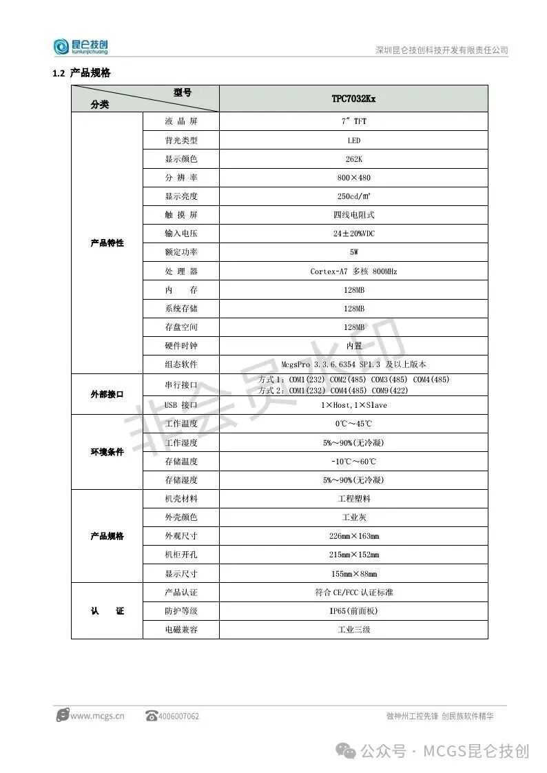 User Manual for Kunlun Tongtai Touch Screen TPC7032Kx