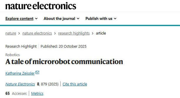 Microrobots Featured by Nature Electronics Editor!