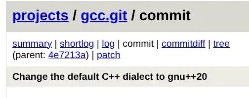 GCC 16 Defaults to C++20 Standard